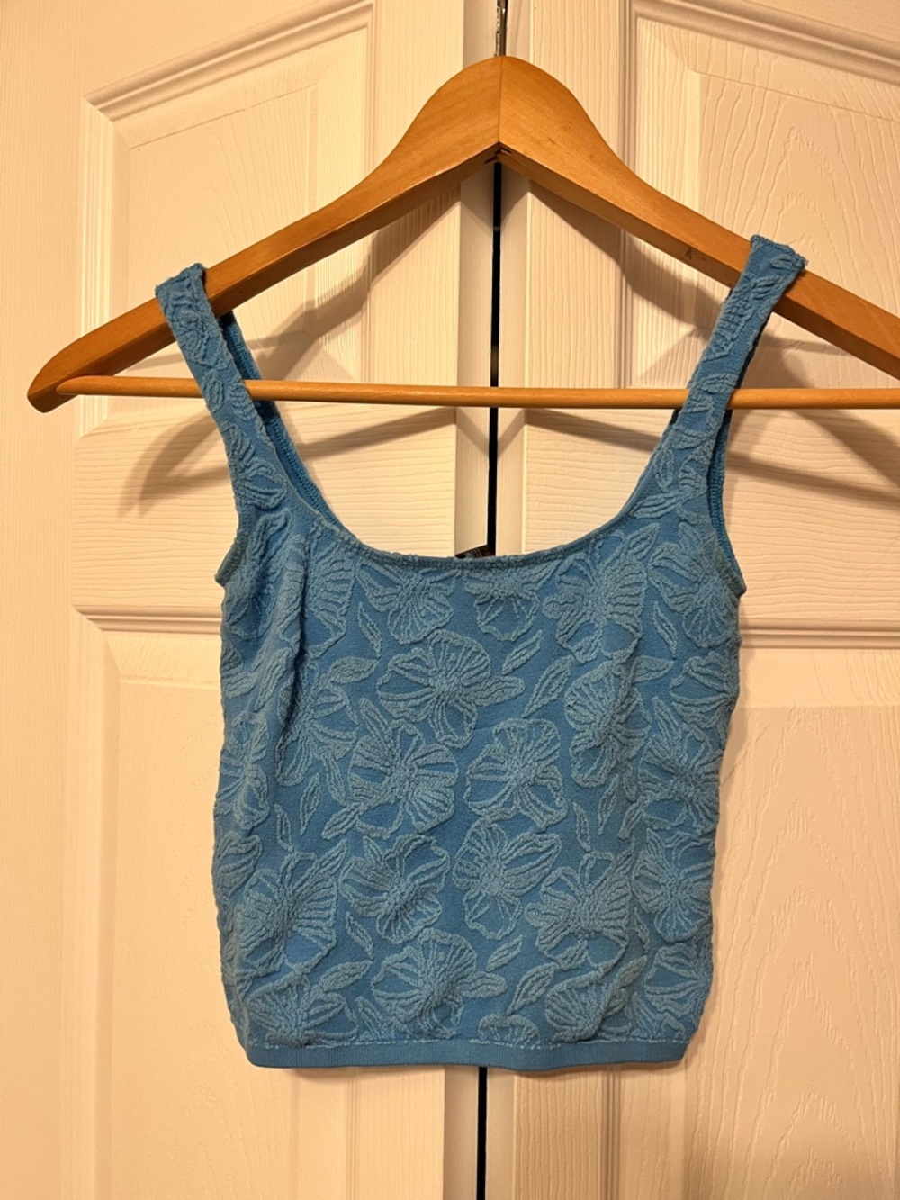 Anthropologie Light Blue Floral Textured Cropped Tank